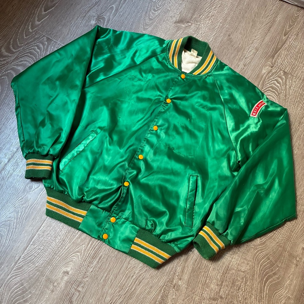 Vintage 70s 80s Satin Varsity Bomber Jacket XL Made in USA